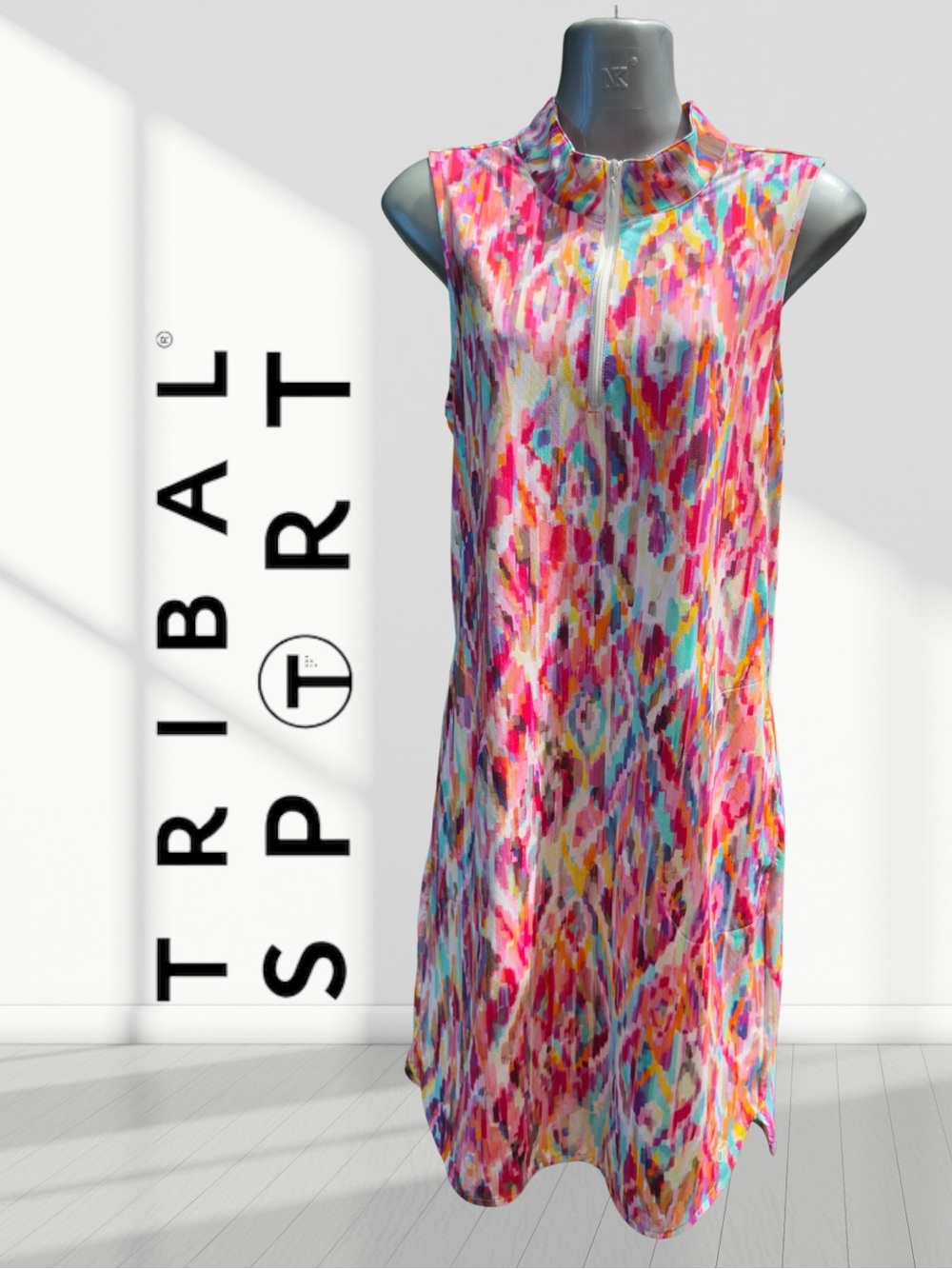 NWT Tribal Sport Sleeveless Golf Dress | Quarter Zip | Colorful Print | Small